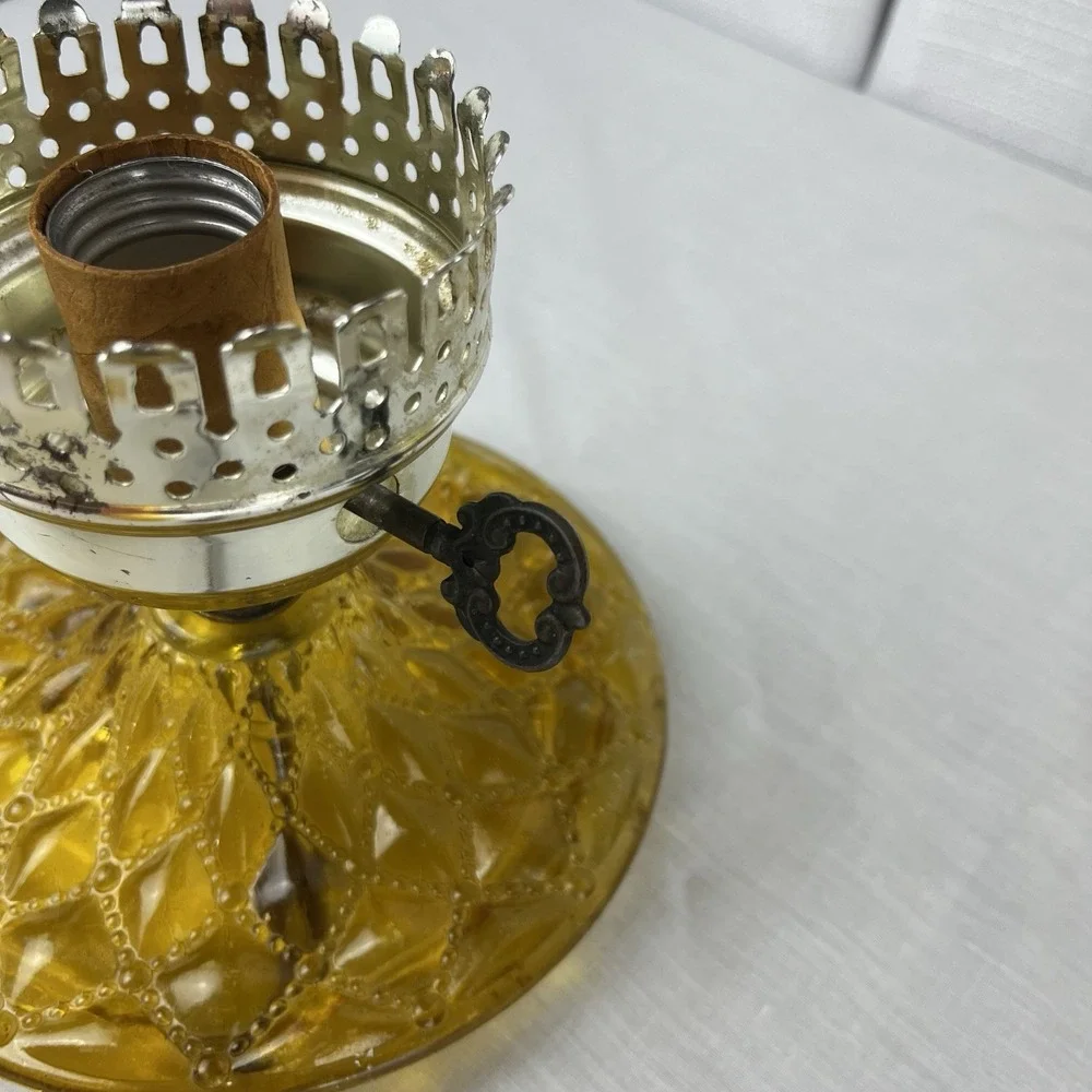 TWO Quilted Amber Glass Hurricane Bedside Vanity Table Electric Lamp